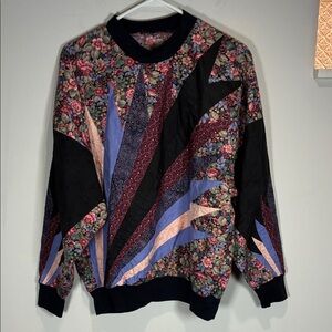 Vintage Floral Patchwork Sweater - Black, Pink, Blue